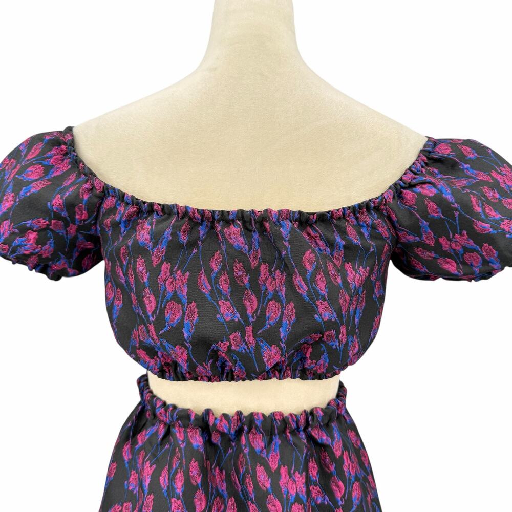 Venus Jacquard Print Metallic Open Back Off the Shoulder Midi Cocktail Dress - Picture 8 of 12